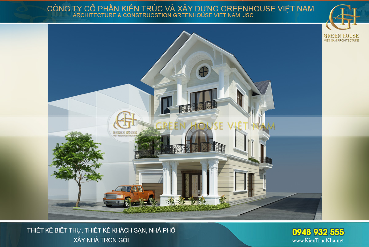 thiết kế biệt thự tân cổ điển 3 tầng tại Bắc Giang