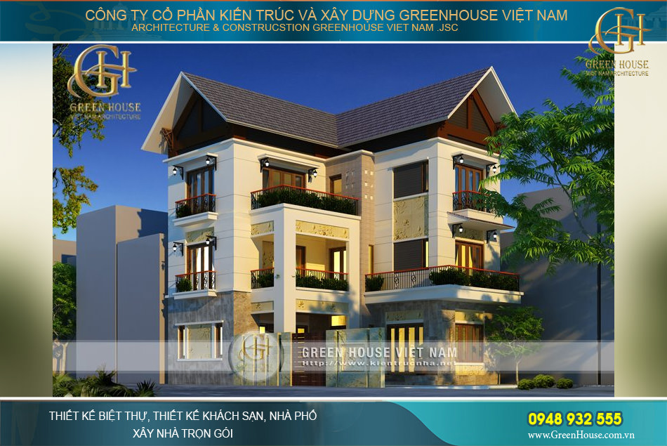 biệt thự 3 tầng hình chữ L