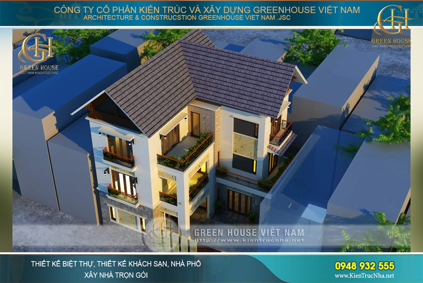 biệt thự 3 tầng hình chữ L
