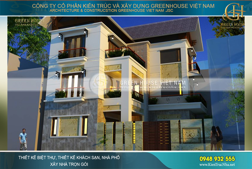 biệt thự 3 tầng hình chữ L
