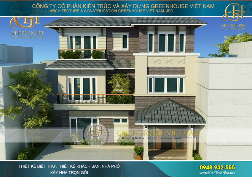 biệt thự 3 tầng mái thái