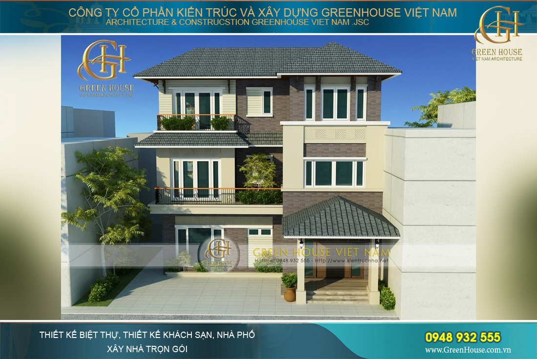 biệt thự 3 tầng mái thái