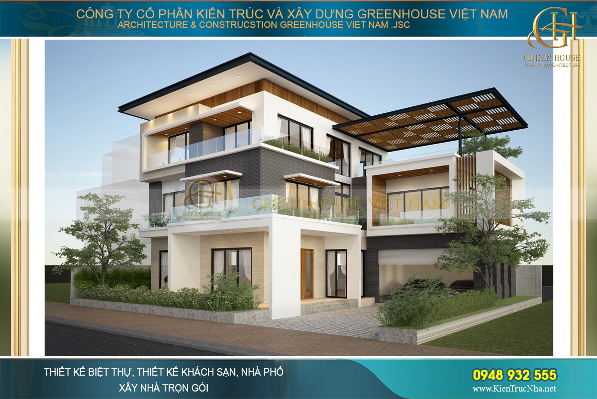 Hệ thống cây xanh bao bọc xung quanh ngôi biệt thự hiện đại 3 tầng Hệ thống cây xanh bao bọc xung quanh ngôi biệt thự hiện đại 3 tầng