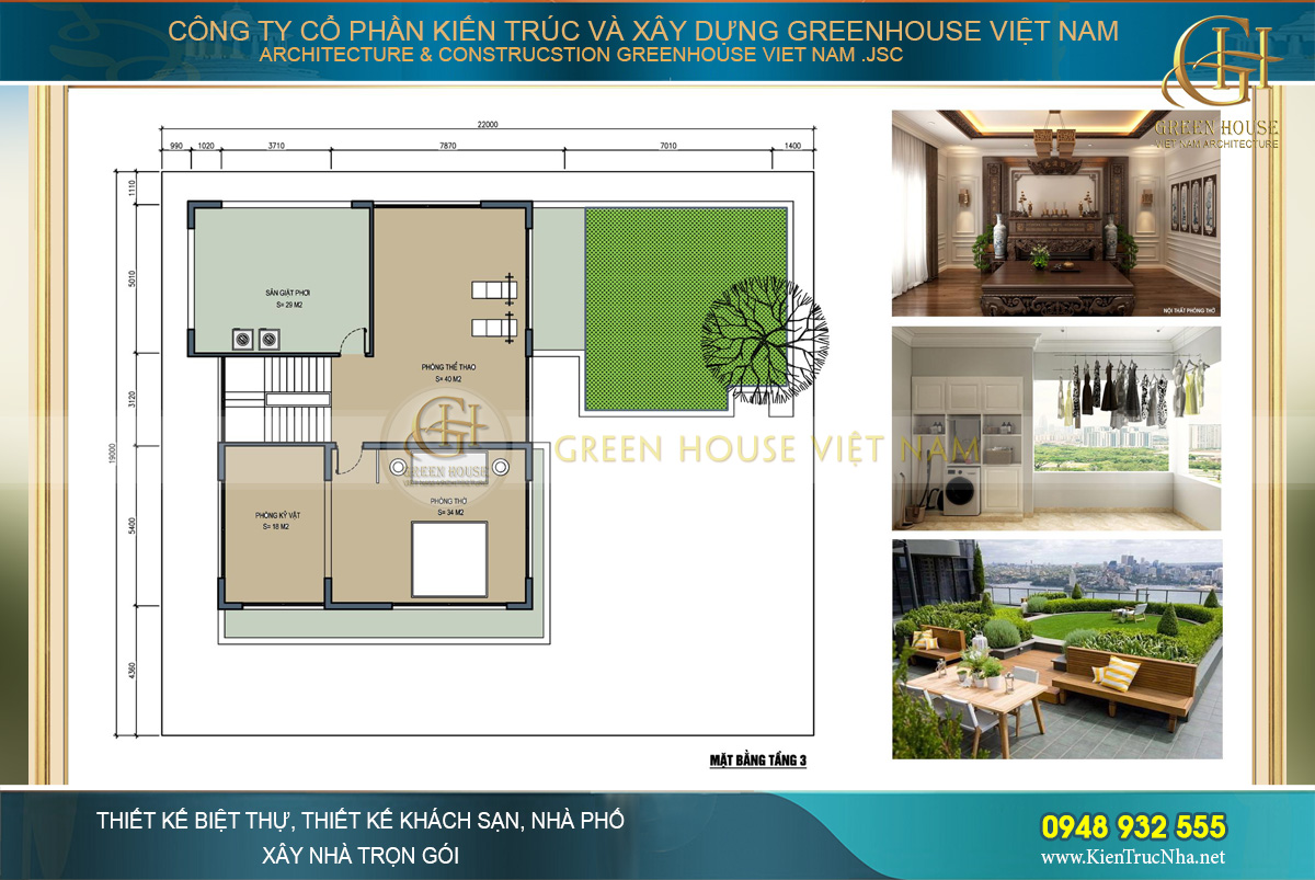 Thiết kế không gian tầng 3 với các phòng thể thao, phòng thờ... Thiết kế không gian tầng 3 với các phòng thể thao, phòng thờ...