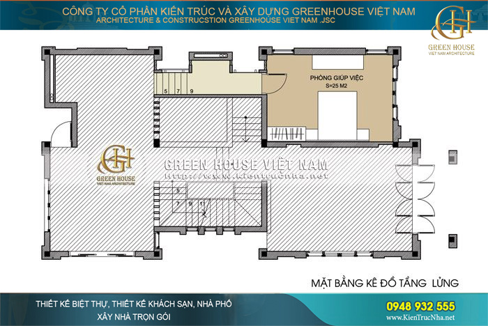 Khu vực tầng lửng dùng để làm không gian phòng ngủ cho người giúp việc