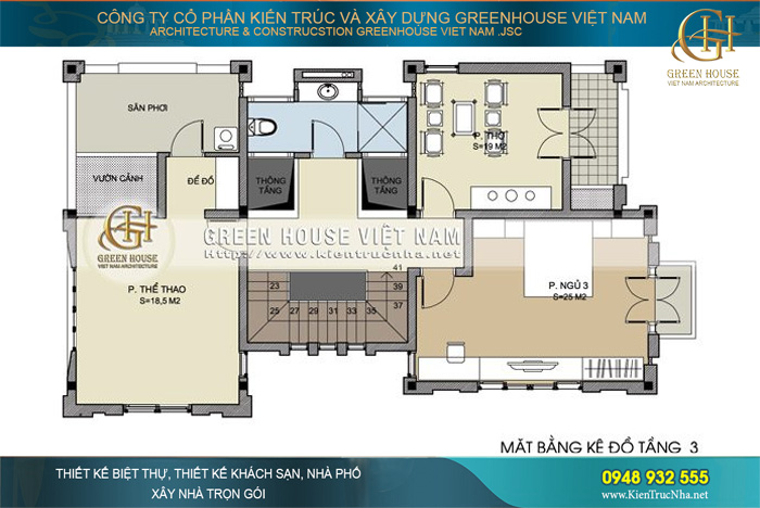 Tầng 3 là khu vực được xây dựng dành riêng cho phòng thờ với hướng đặt được tuân theo yếu tố phong thủy nghiêm ngặt