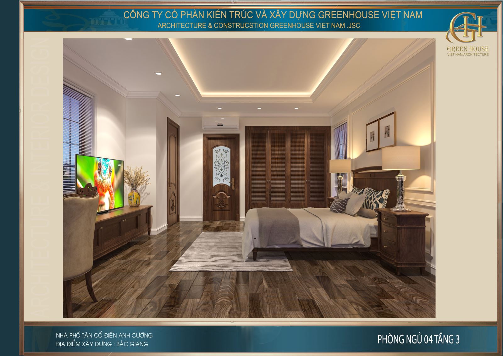 Tủ đồ, kệ TV được bố trí đầy đủ để đáp ứng nhu cầu sử dụng của chủ nhân căn phòng