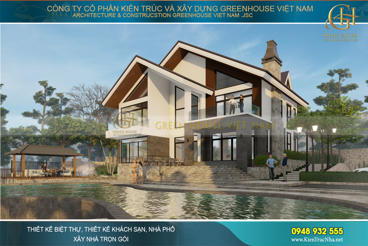 Mẫu thiết kế kiến trúc biệt thự nghỉ dưỡng 2 tầng đẹp, hiện đại