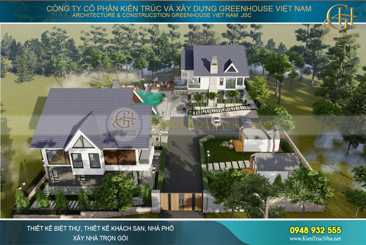Mẫu villa nghỉ dưỡng có sân vườn, bể bơi đẹp, hiện đại- Green House Việt Nam