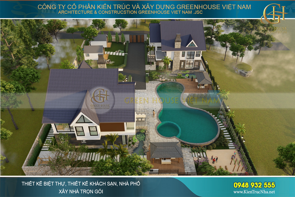 Thiết kế villa nghỉ dưỡng 2 tầng đẹp, sang trọng tại Sóc Sơn