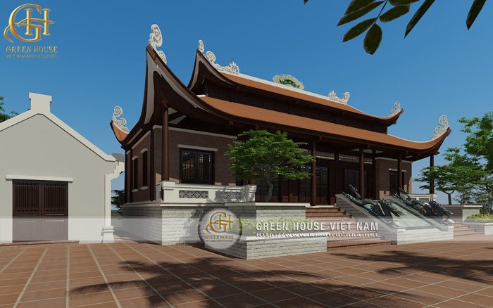Không gian đẹp trước mặt tiền ngôi nhà thờ họ này, mẫu nhà thờ họ trương lớn với lối thiết kế đẹp và thể hiện tính tôn nghiêm cao.