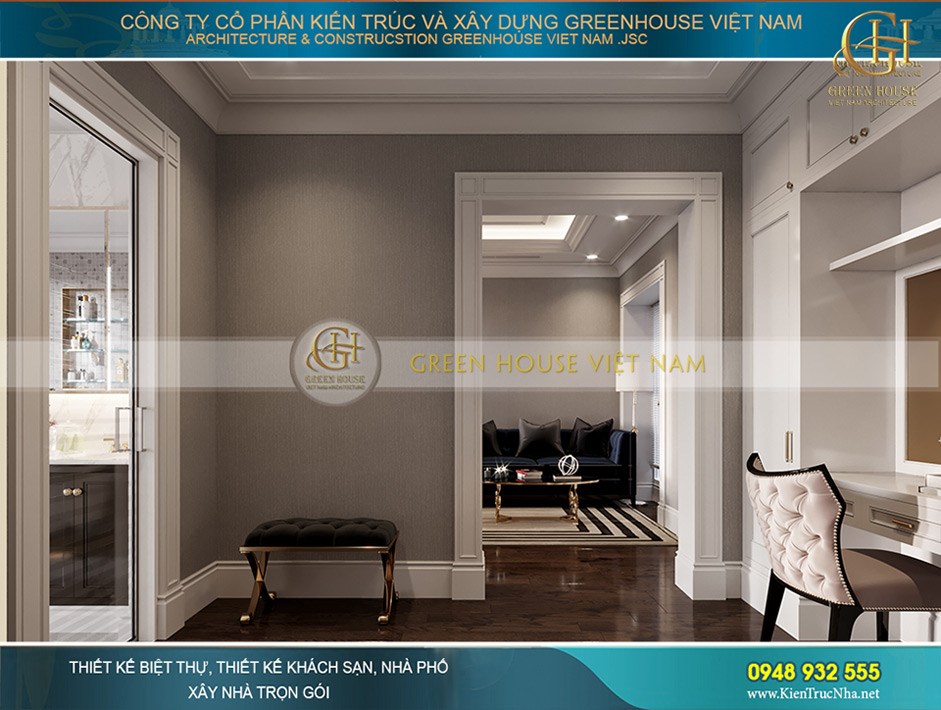 Lối đi lại thông giữa các phòng cũng được tỉ mỉ bài bố nội thất, tận dụng mọi không gian