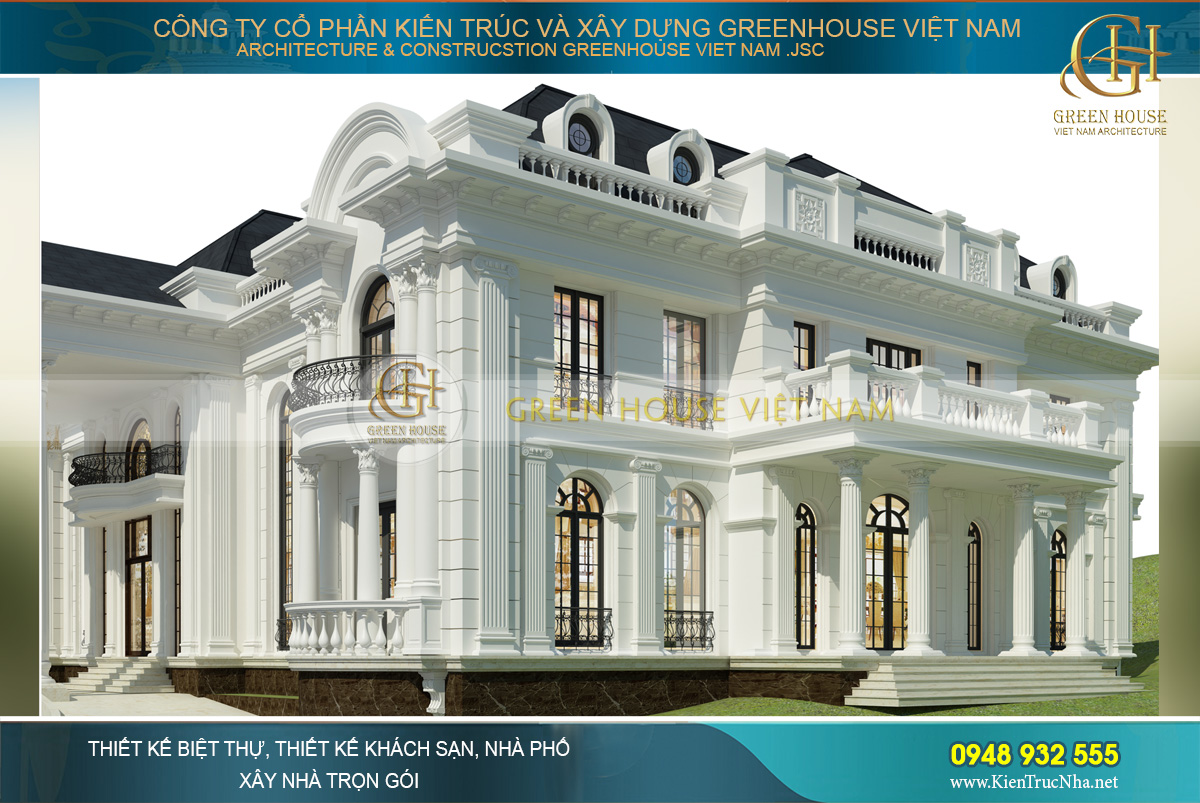 Thiết kế mặt bên của dinh thự cũng được chú trọng tỉ mỉ, tinh xảo và tối ưu các công năng sử dụng