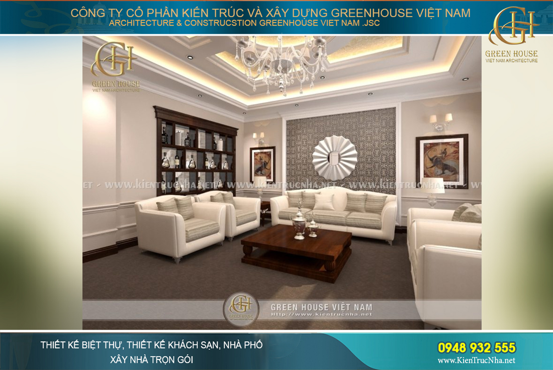 Không gian phòng khách cao cấp với nội thất hiện đại, sang trọng