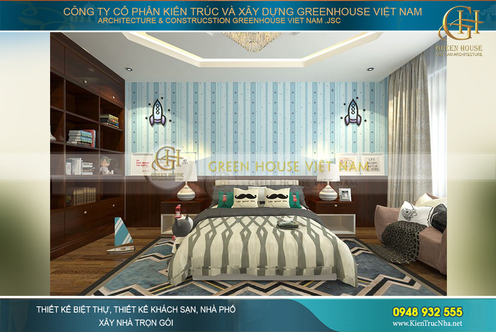 Không gian phòng ngủ thể hiện phong cách cá tính mạnh mẽ của cậu con trai trong gia đình