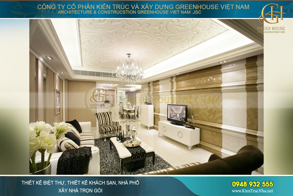 Mẫu phòng khách đơn giản nhẹ nhàng của biệt thự Vinhomes Riverside