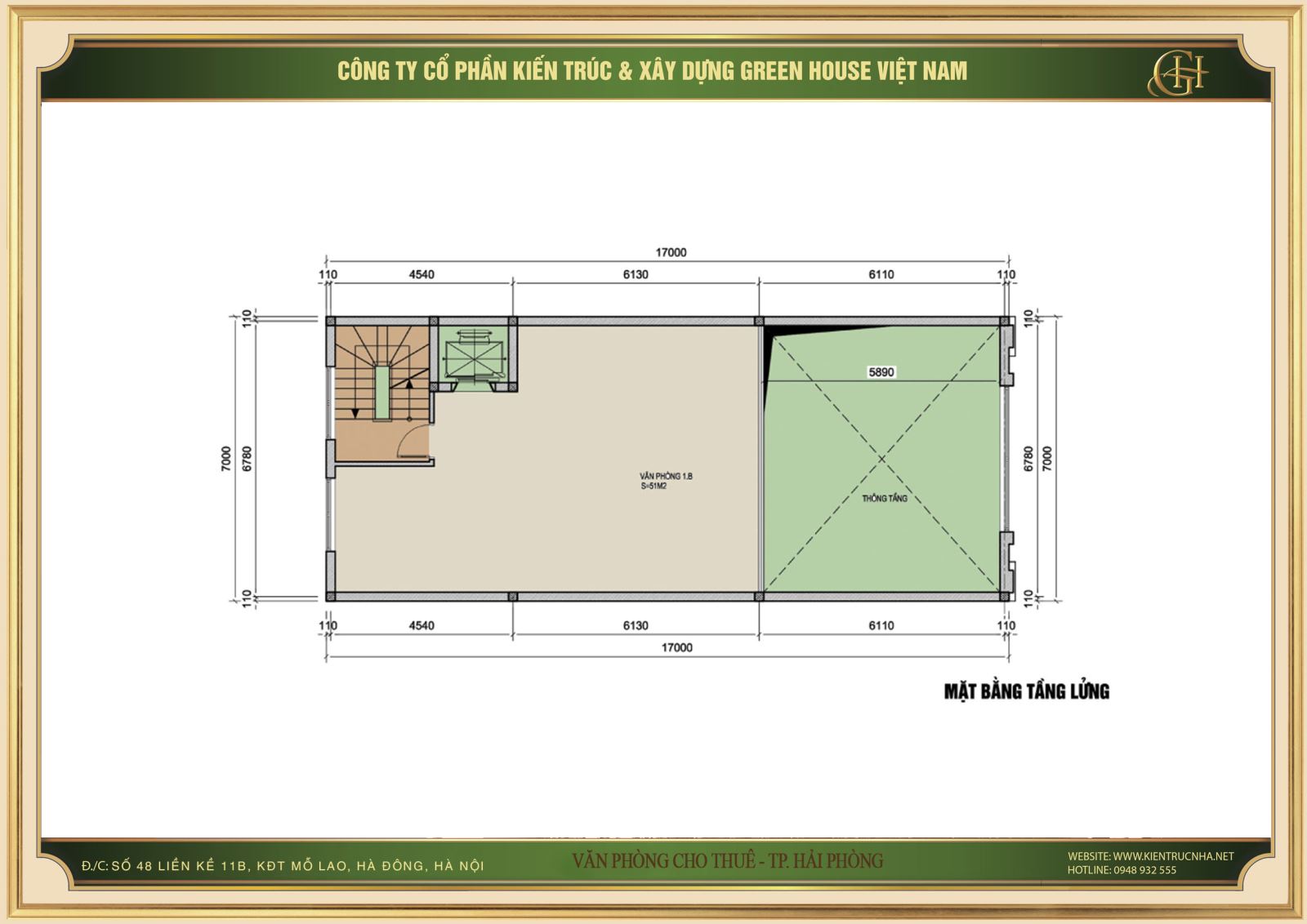 Thiết kế công năng sử dụng của tầng lửng nhà phố kết hợp văn phòng cho thuê tại Hải Phòng