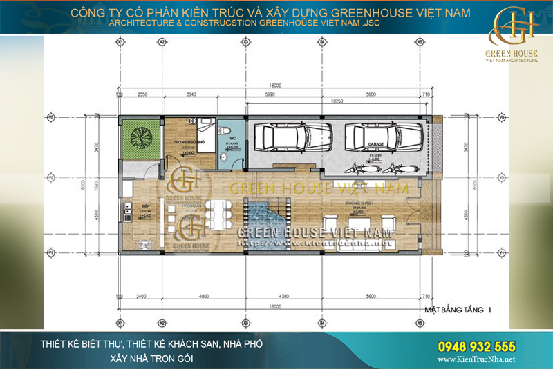 Mặt bằng tầng 1 là không gian sinh hoạt chính và khu vực tập trung chung của đại gia đình