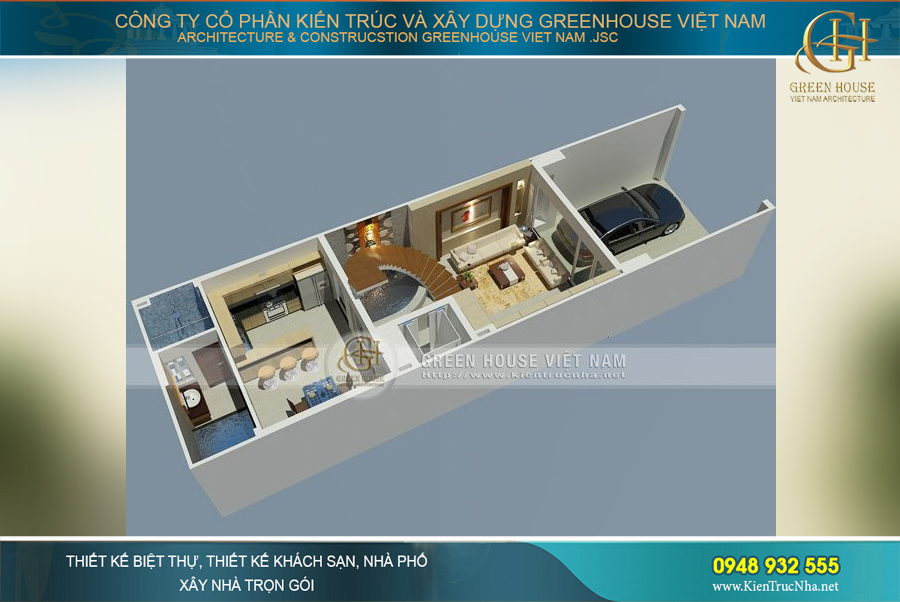 Nhà phố 70m2 với một gara để xe trong nhà