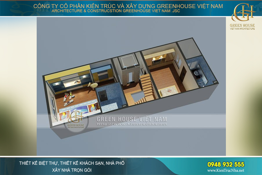 Thiết kế lối thông tầng rộng rãi và thông thoáng, phù hợp cho việc di chuyển dễ dàng