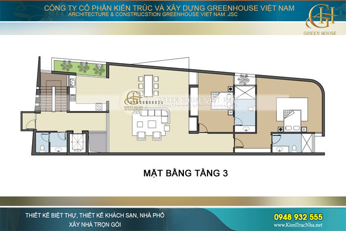 Tầng 3 được sử dụng làm căn hộ sinh hoạt chính cho gia chủ