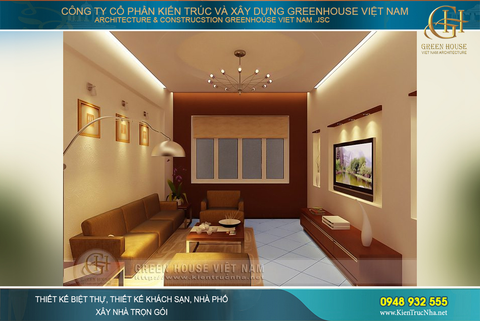 Không gian phòng khách cao cấp của nhà phố với nội thất hiện đại, sang trọng