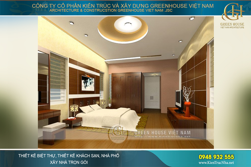 Không gian phòng ngủ chính của bố mẹ với thiết kế ngăn nắp, khoa học