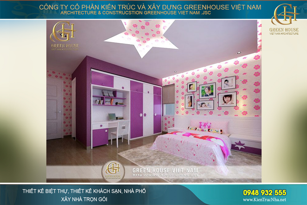 Phòng ngủ xinh xắn với tông màu hồng đầy nữ tính dành cho cô con gái đáng yêu