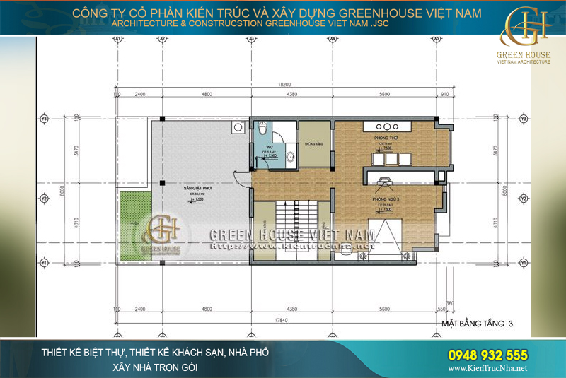 Phòng thờ và sân giặt phơi được bố trí riêng tại tầng 3 đảm bảo sự yên tĩnh cần có