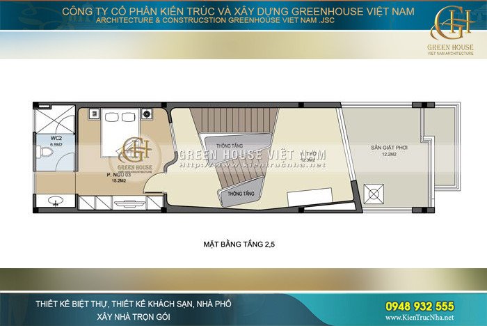 Diện tích tầng 3 được sử dụng hợp lý để đảm bảo các nhu cầu sinh hoạt quan trọng, cơ bản nhất