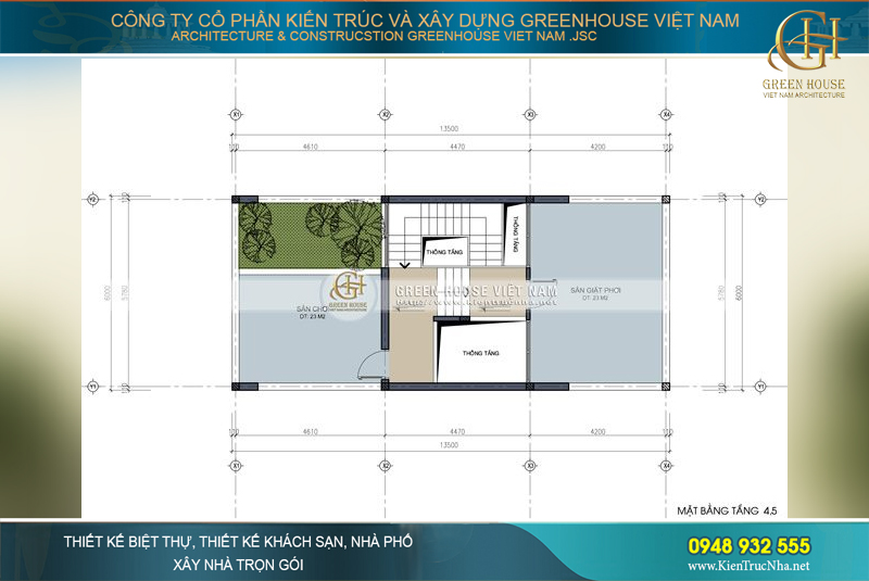 Sân phơi và sân chơi của ngôi nhà ống được cân bằng hợp lý, đảm bảo tính thẩm mỹ cao