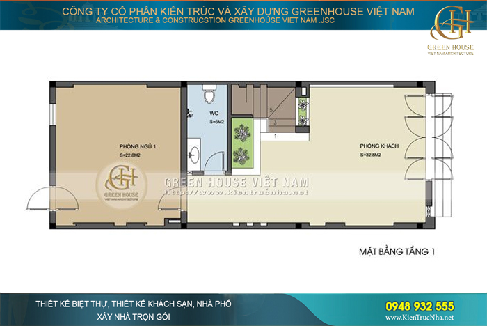 Tầng 1 là không gian dành riêng cho phóng khách với diện tích trên 30m2