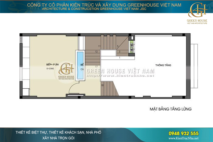 Phòng bếp được tách riêng để không gây ảnh hưởng mùi thức ăn tới các khu vực khác trong nhà