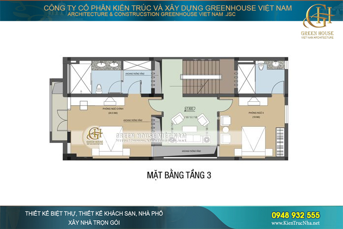 Tầng 3 và tầng 4 là phòng ngủ chính và phòng sinh hoạt chung của gia đình, tại mỗi phòng ngủ đều có nhà vệ sinh khép kín