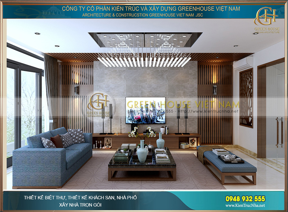 Mẫu nội thất phòng sinh hoạt chung ấn tượng, nhẹ nhàng đem lại cảm giác thư thái cho các thành viên trong gia đình khi quây quần