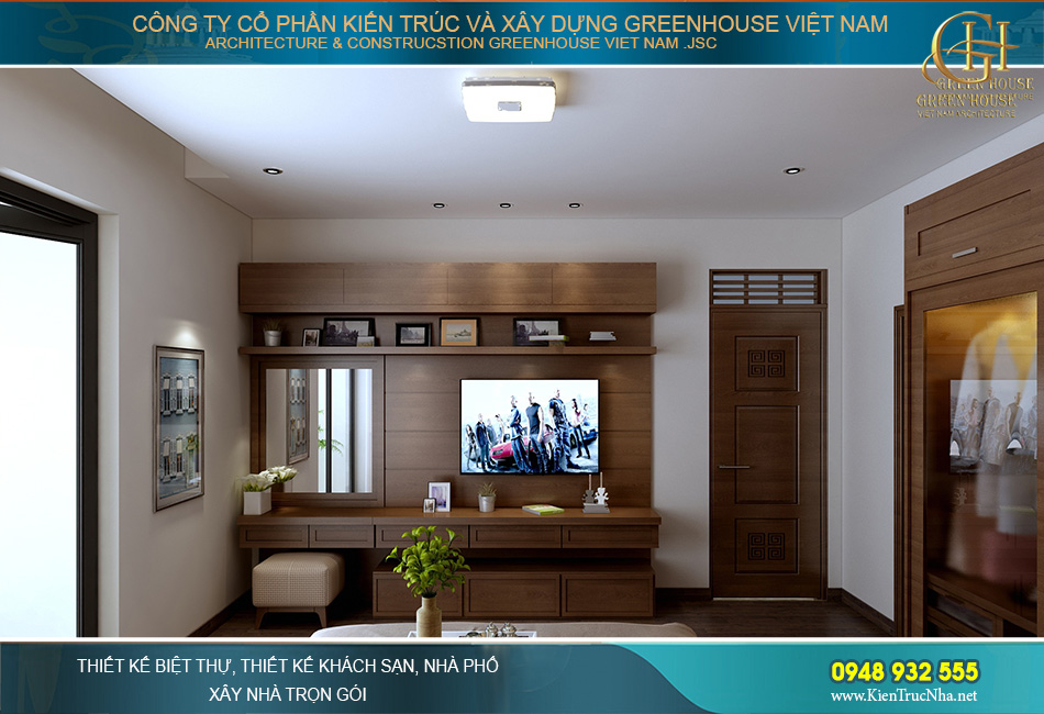 Tổng thể căn phòng ngủ được bố trí đầy đủ vật dụng sinh hoạt tiện nghi nhất