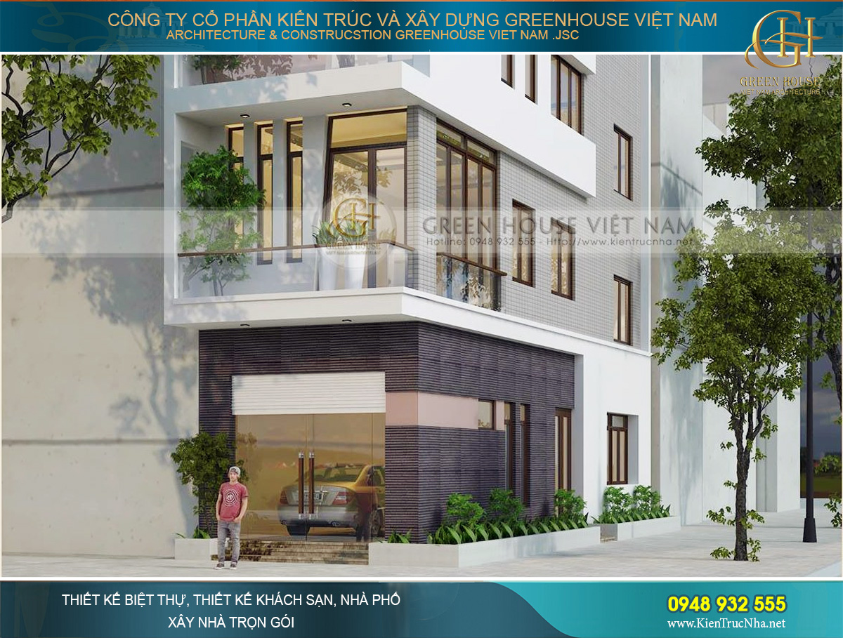 Tầng 1 của nhà phố được thiết kế với màu tạo điểm nhấn, không gian gara rộng rãi tiện lợi