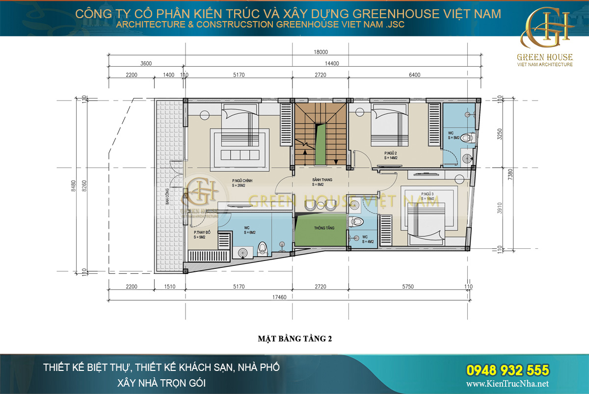 Bố trí công năng sử dụng của tầng 2