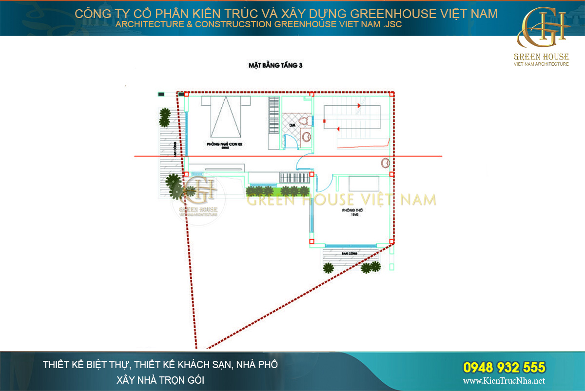 Tầng 3 là mặt bằng sử dụng cho một phòng ngủ và một phòng thờ