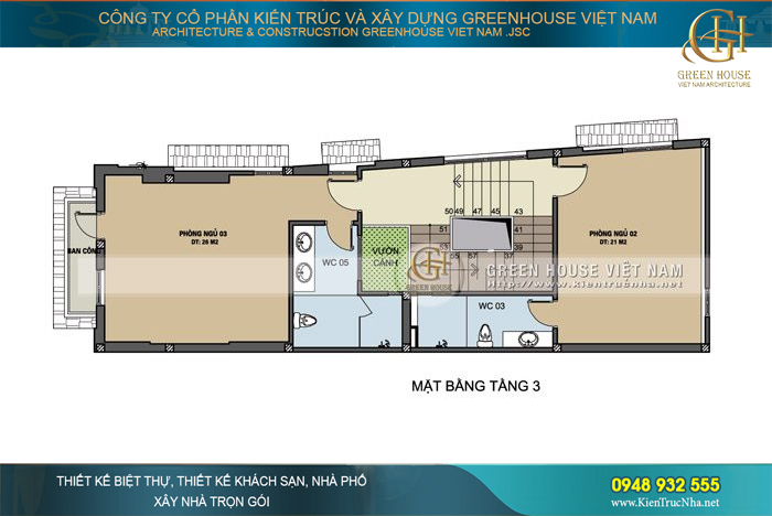 Tầng 3 là 2 phòng ngủ cùng không gian tiểu cảnh vườn thu nhỏ được đặt tại khu vực riêng trong nhà