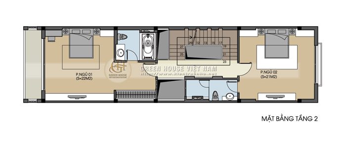 Khu cầu thang được sử dụng các thông tầng là luân chuyển không khí trong nhà, tạo được sự thông thoáng điều hòa tự nhiên
