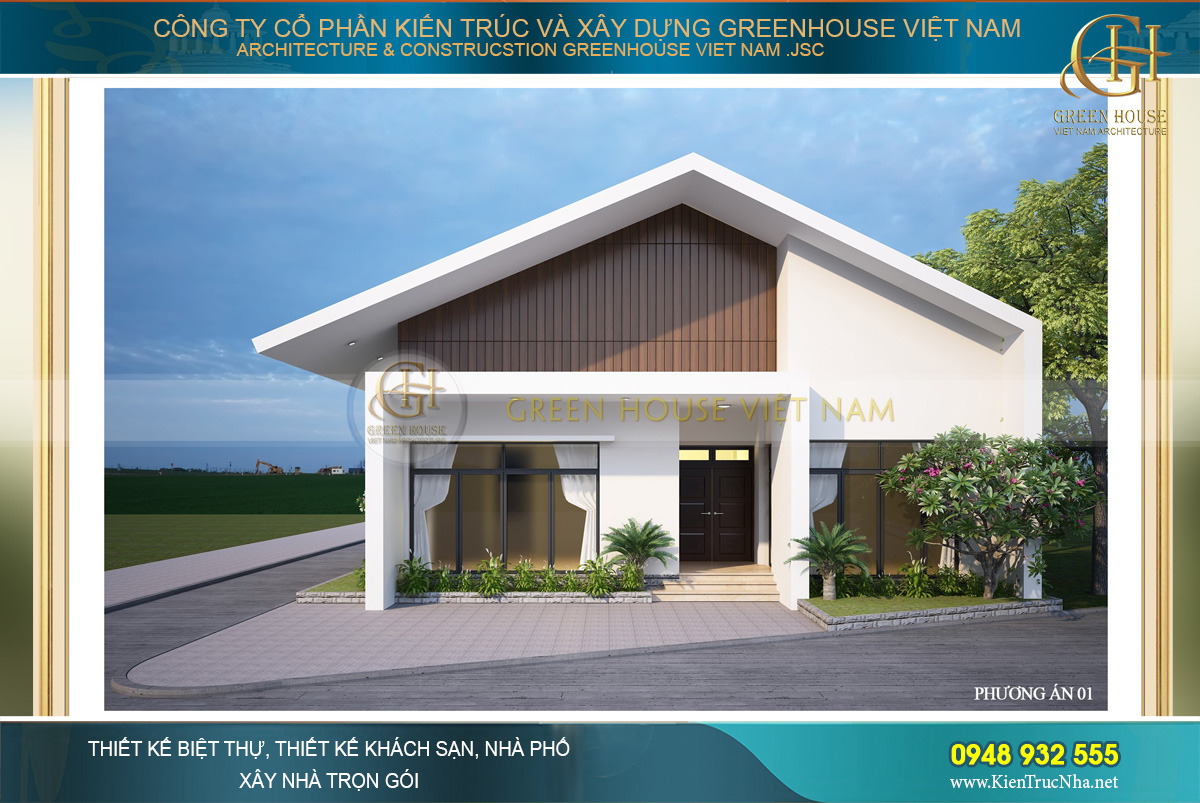 Phương án thiết kế 1 với sự kết hợp của “cặp đôi vàng” là màu trắng hiện đại và gam nâu trầm ấm áp