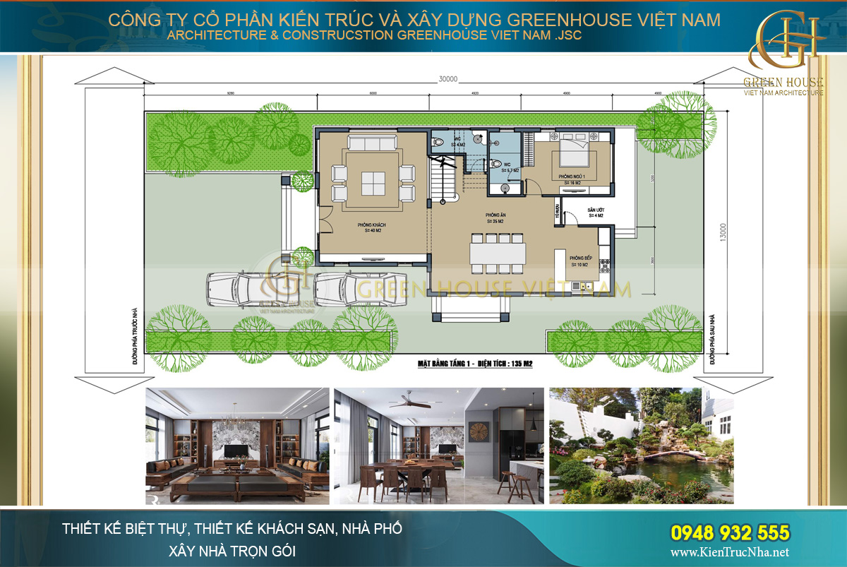 Mặt bằng công năng tầng 1 của biệt thự tân cổ điển 2 tầng tại Bắc Giang