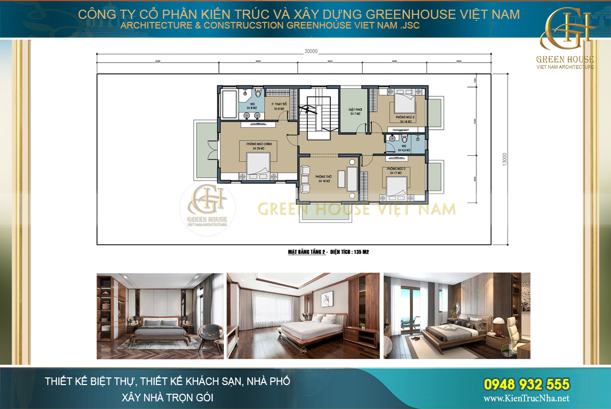 Mặt bằng công năng tầng 2 của biệt thự tân cổ điển 2 tầng tại Bắc Giang
