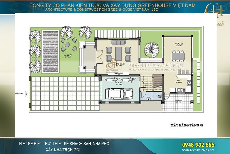 Mặt bằng tầng 1 được thiết kế đảm bảo đầy đủ công năng sinh hoạt của gia đình