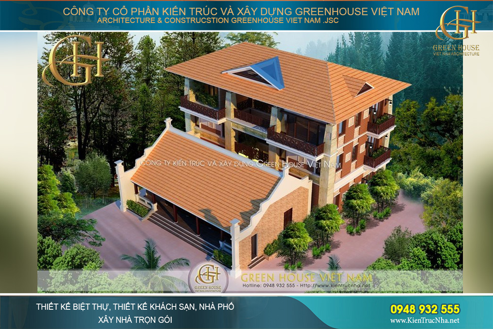Thiết kế mái dốc lợp ngói âm dương theo phong cách truyền thống đẹp thanh thoát