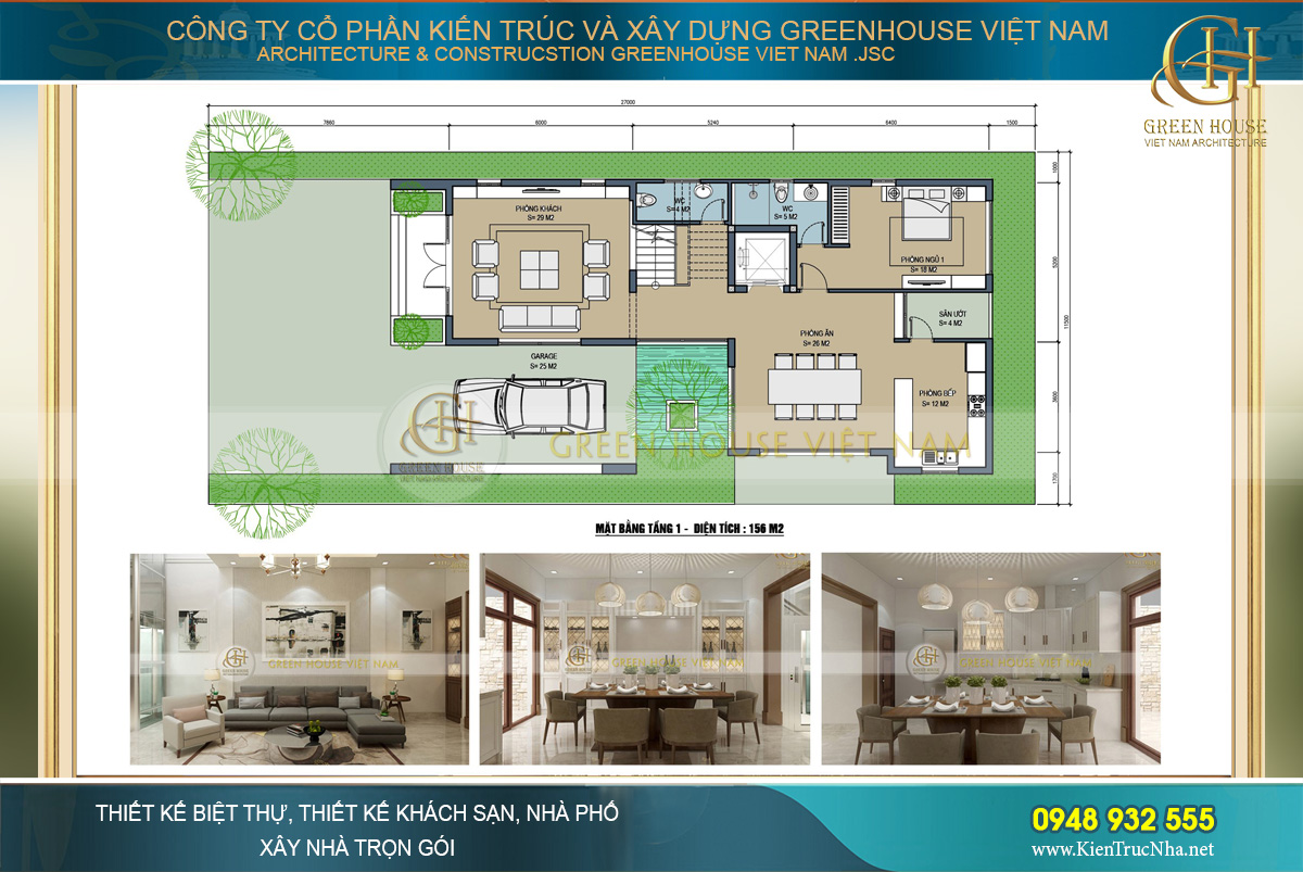 Thiết kế công năng sử dụng của tầng 1 biệt thự hiện đại 3 tầng tại Bắc Giang