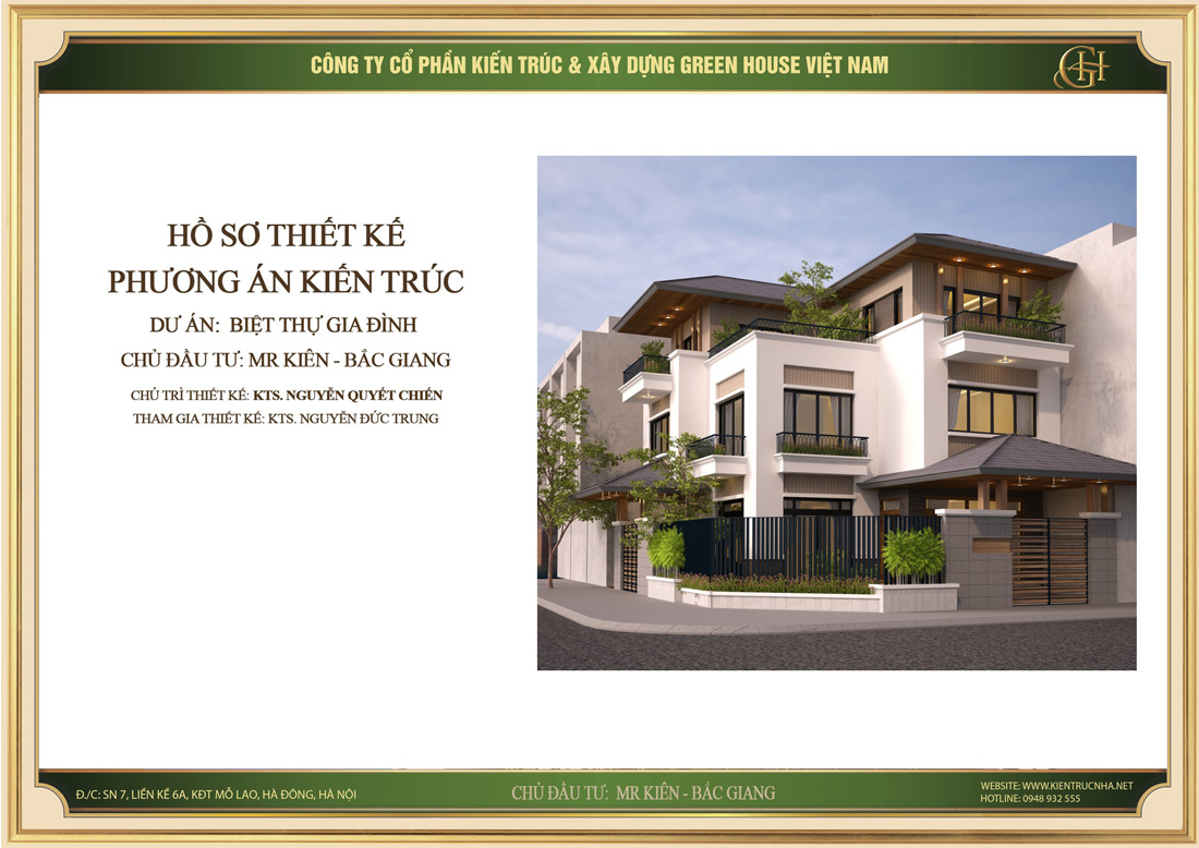 Thiết kế biệt thự hiện đại 3 tầng đẹp tại Bắc Giang - CĐT Anh Kiên