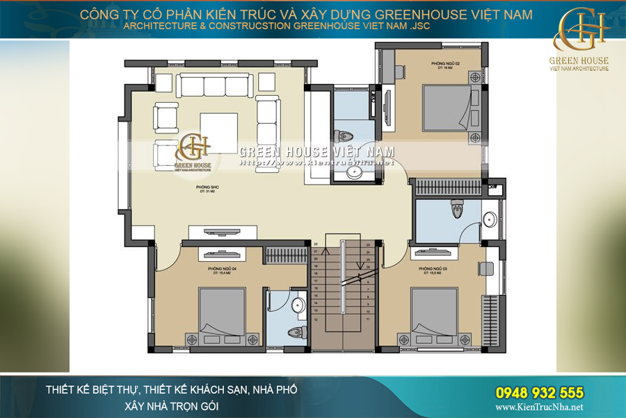 Mỗi phòng ngủ đều được thiết kế, lắp đặt đầy đủ nội thất sinh hoạt cá nhân, mang đến sự tiện nghi, thoải mái cho chủ nhân căn phòng