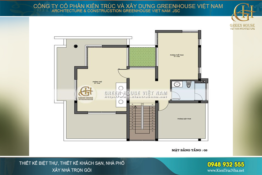 Thiết kế không gian các phòng rộng rãi tại khu vực tầng 3, đảm bảo mọi yếu tố công năng cần thiết cho gia chủ
